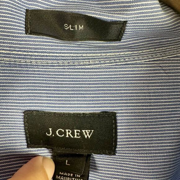 J.Crew Mens Slim Button-Up Collared Blue/White Pinstripe Long Sleeve Shirt Large - Picture 3 of 5